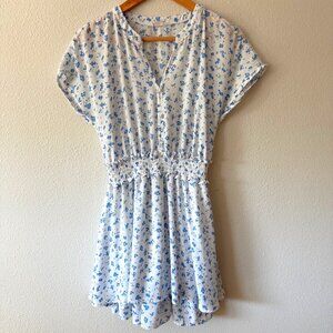Sienna‎ Sky Blue Floral 2 Tiered Smocked Waist Mini Dress Size S
